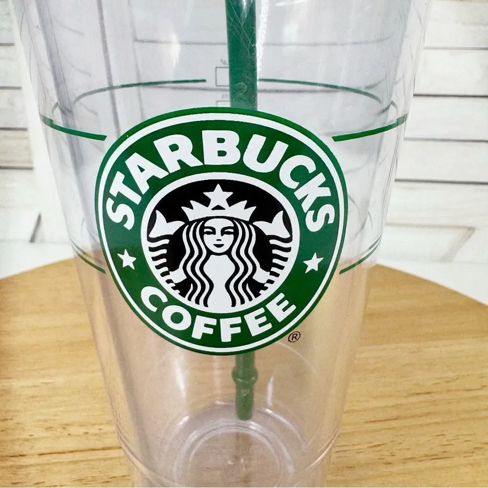 Starbucks Clear Reusable Cold Cup Tumbler Green Logo‎ Acrylic 20oz Venti